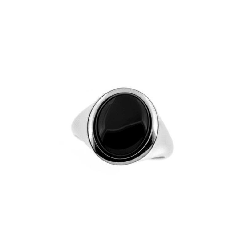 BAGUE AGATE NOIRE ARGENT RHODIE
