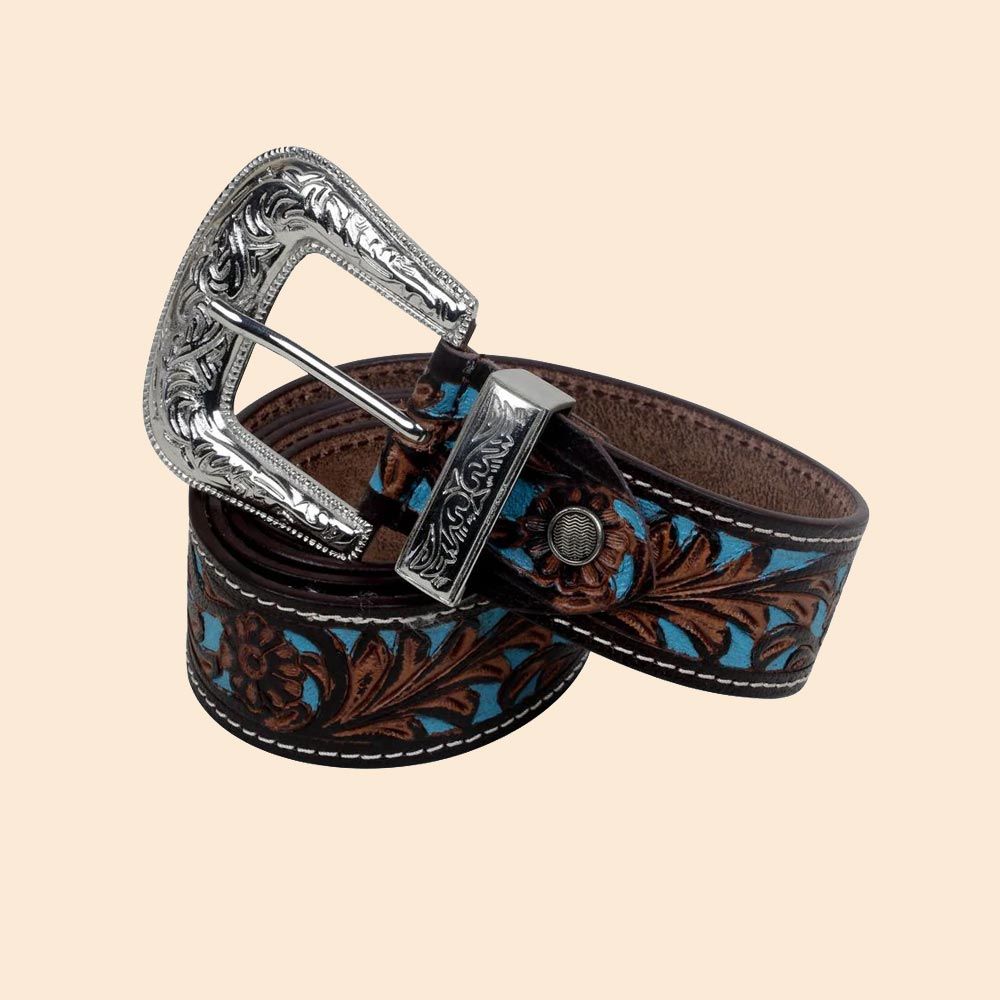 Myra Bag Turquoise Hand-Tooled Leather Belt