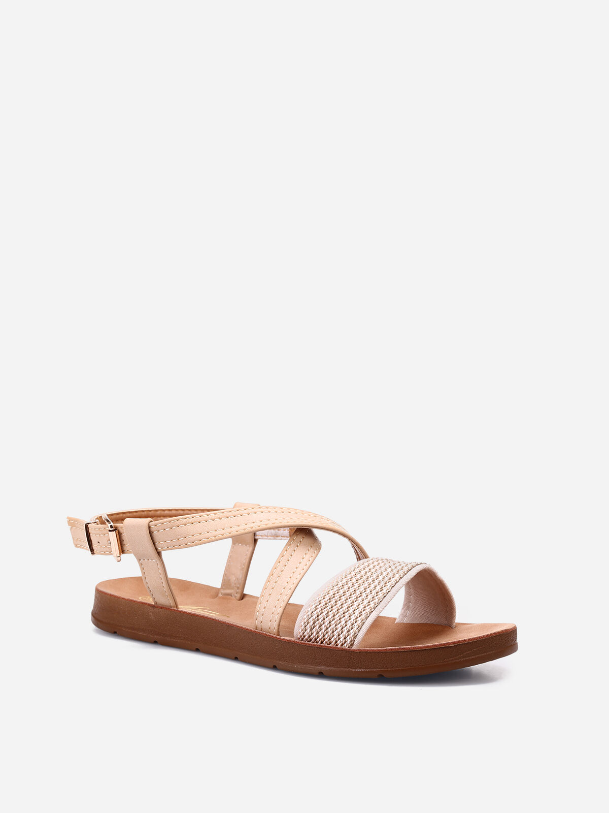 Sandales à brides bi-matières- Beige
