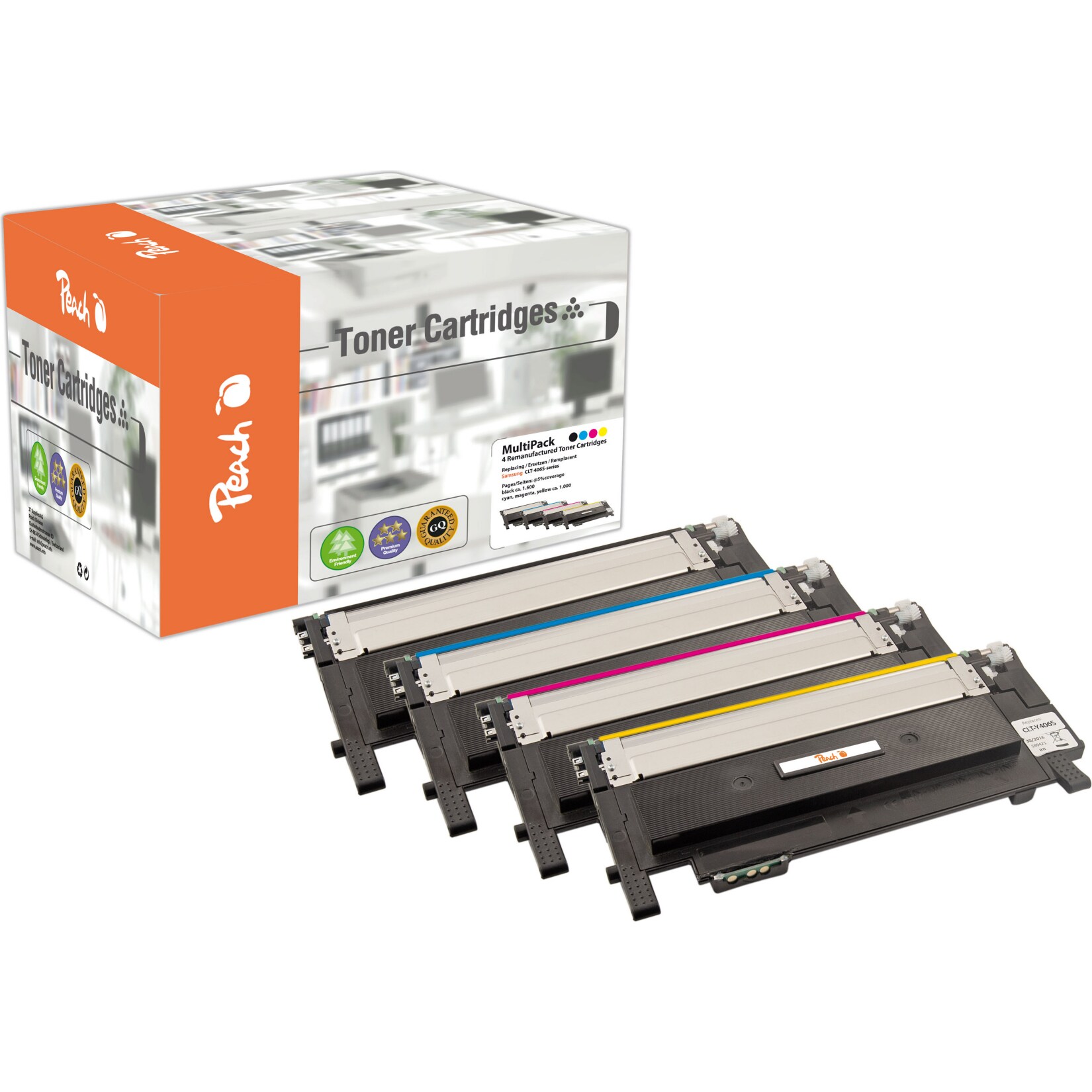 Peach S4064 Toner (bk, c/m/y) ersetzt Samsung CLT-P406C/ELS, SU375A für z.B. Samsung Xpress C 460 W, Samsung CLP -360, Samsung CLP -360 N (wiederaufbereitet)