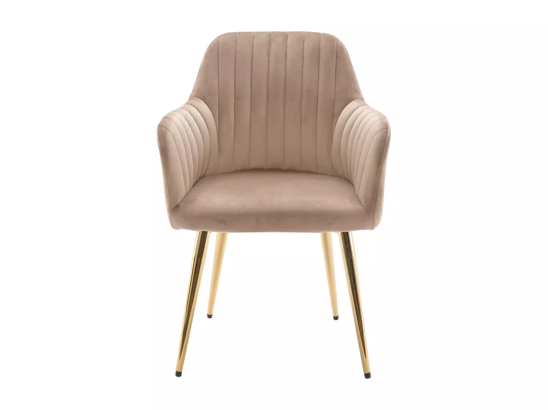 Lot de 6 chaises avec accoudoirs en velours et métal doré - Beige - ELEANA