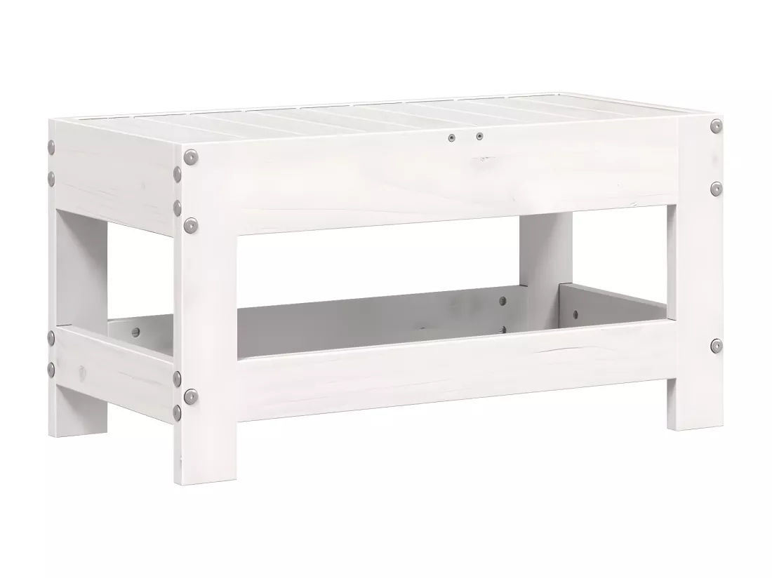 Repose-pied de jardin blanc 62x30x32 cm bois de pin massif