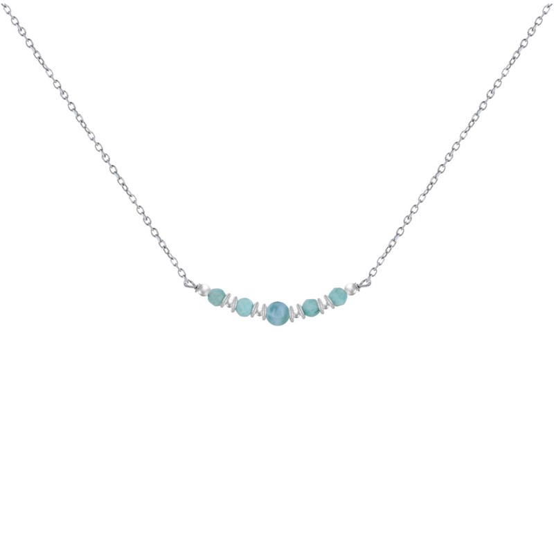 Collier Chaine Argent Cinq Perles de Larimar Anneaux et Perles Argent