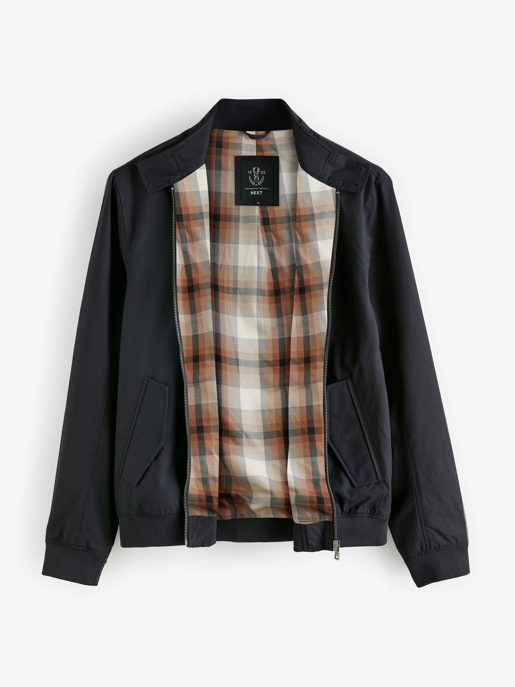 Donkerblauw - Regenbestendig Harrington jack met geruite voering