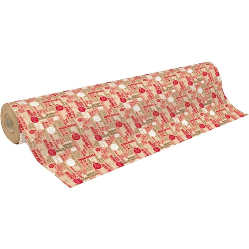 Kraft brut 70g, rl 50x0,70m Mots de Noël - Multicolore