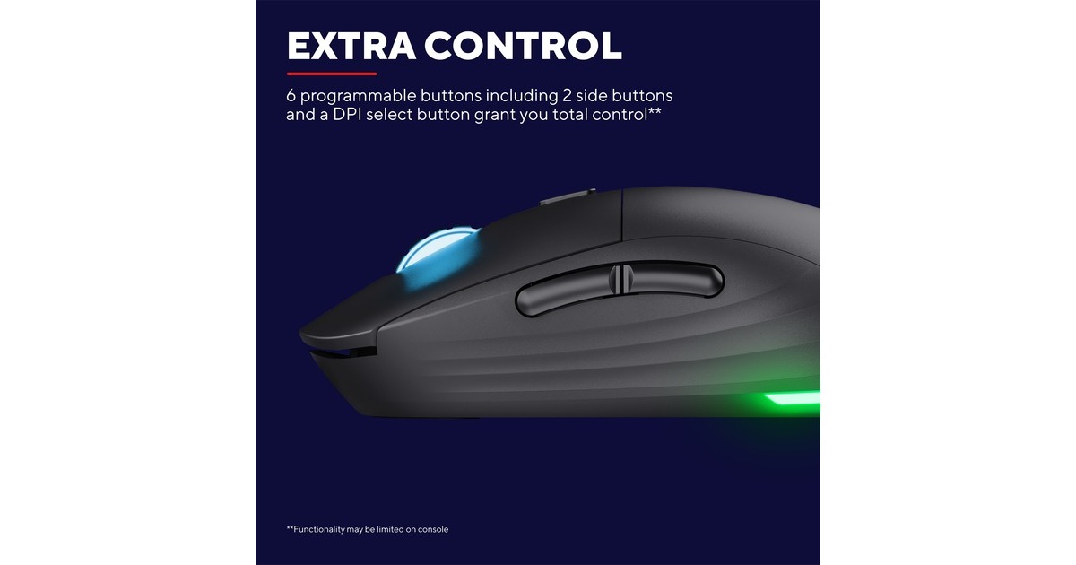 TrustGXT 927 Redex+ draadloze gaming muis met hoog prestatieniveau  (Zwart, RGB | 100 - 25.600 dpi | PS4 | PS5 | XBOX series X|S)