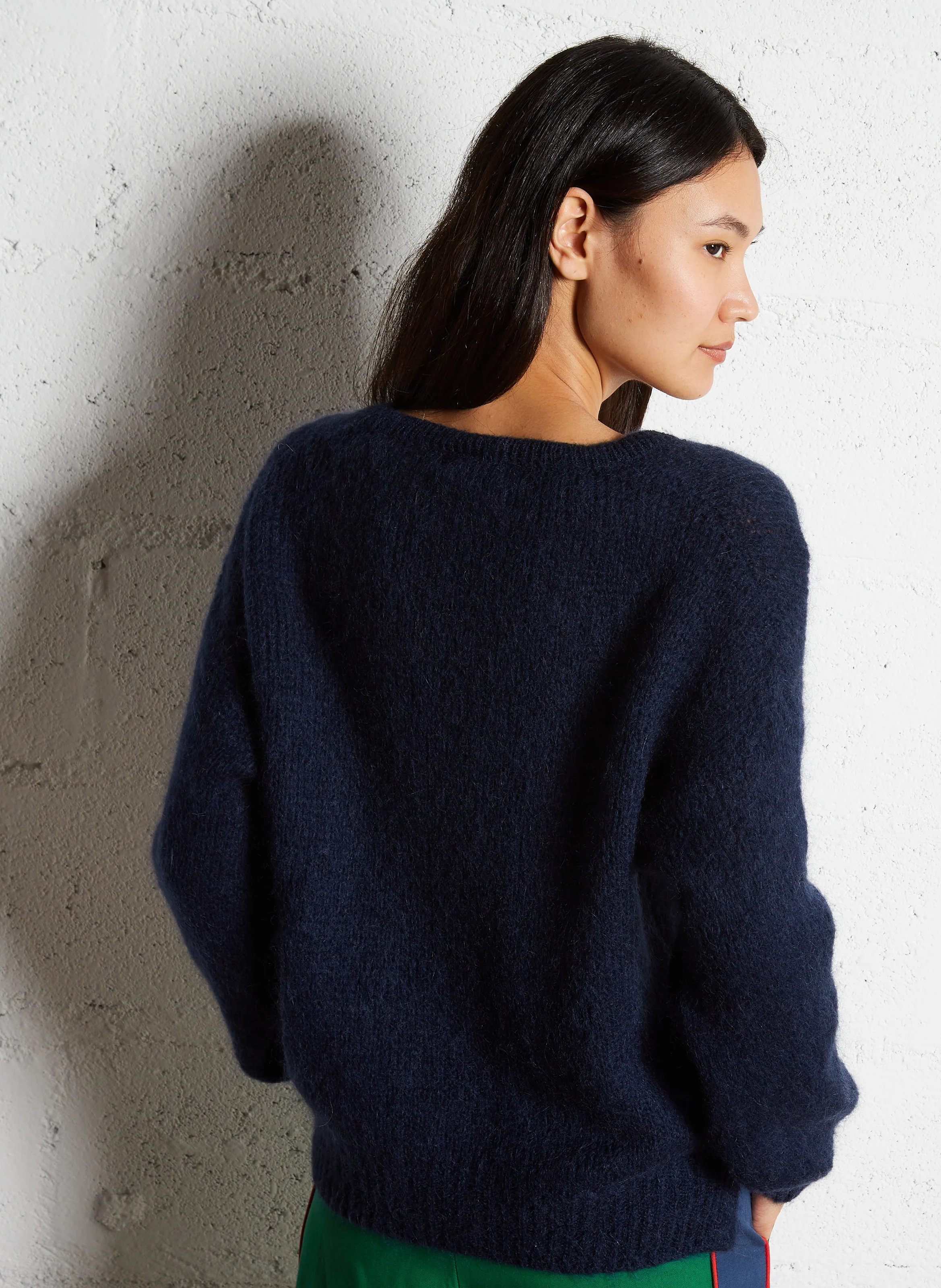 MELANIE - Pull oversize col V en laine mélangée | Bleu