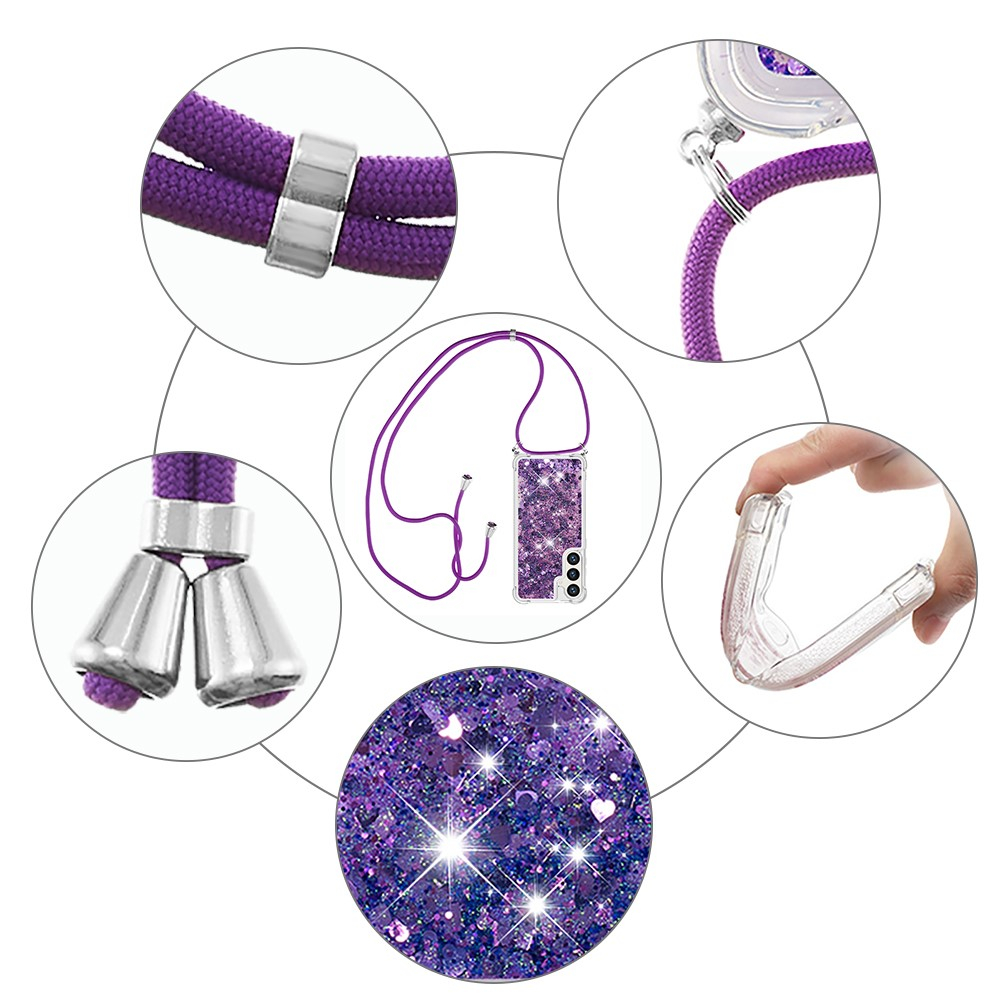 Samsung Galaxy S24 Necklace Gummi Hülle Liquid Glitzer   Handykette (130cm) - Violett