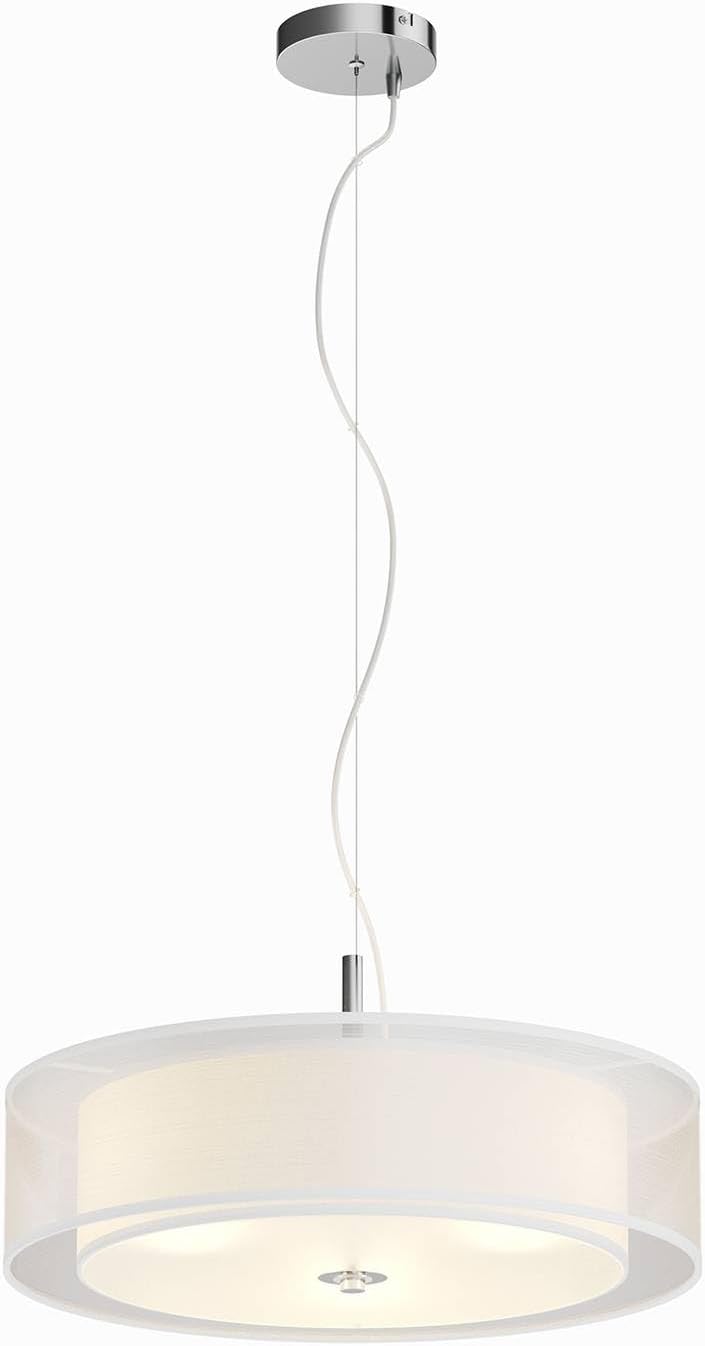 Lindby Pendelleuchte Textil 50 cm, Hängeleuchte Stoff 2 Textilschirme Hängelampe weiß 3x E27 ohne Leuchtmittel Wohnzimmerlampe Schlafzimmerleuchte