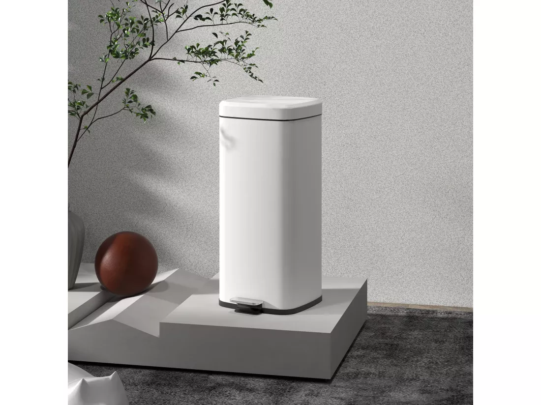 Poubelle de cuisine 30L - poubelle à pédale compartiment seau amovible - acier inox. blanc