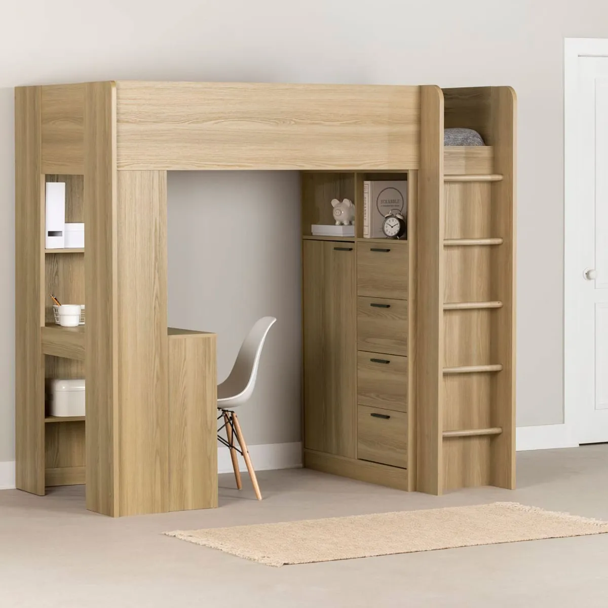 South Shore Lit Simple Mezzanine avec bureau - Logik Naturel
