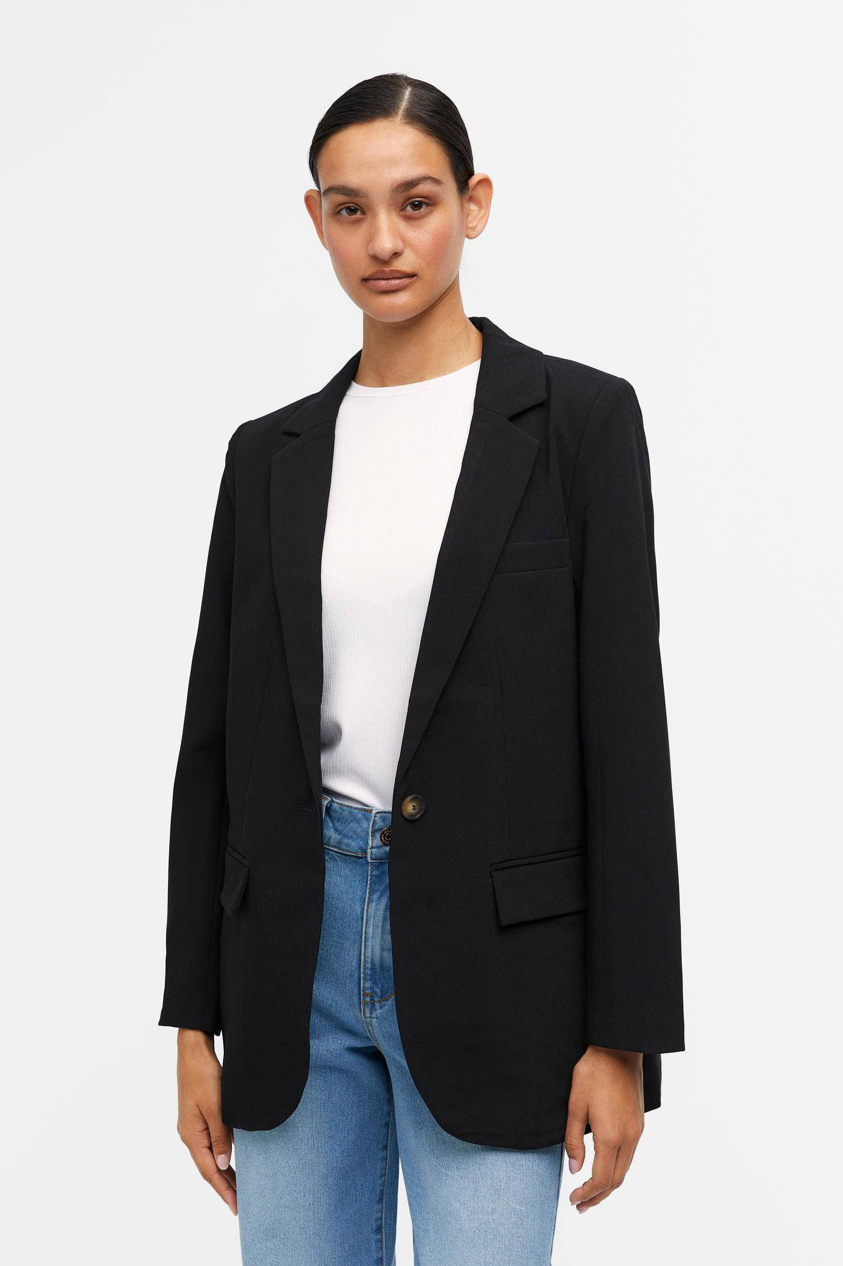 OBJECT rechtvallende blazer OBJSIGRID van polyester zwart