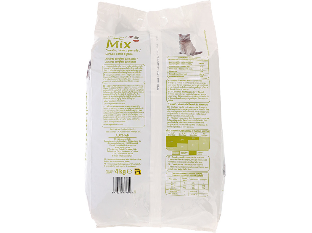 RAÇÃO GATO AUCHAN ESSENCIAL MIX CEREAIS CARNE E PEIXE 4 KG