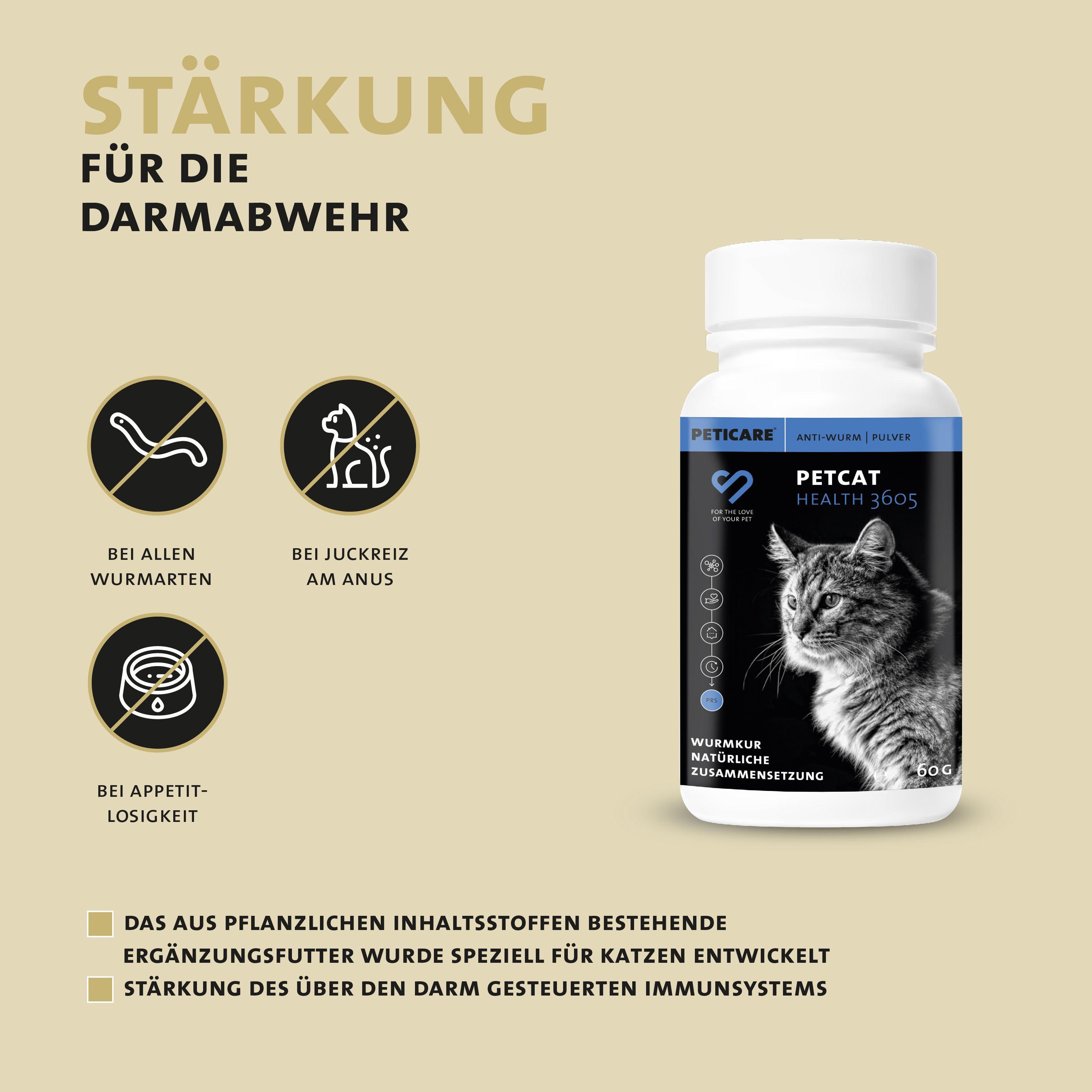 Peticare Wurm-Mix Pulver für Katzen, Natürliche Alternative