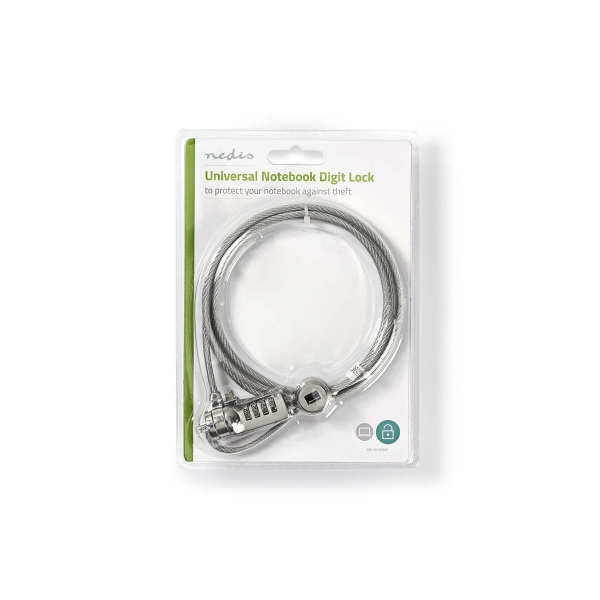 Nedis Notebook Lock | Lås type: Digit | 1.80 m | Sink Legering