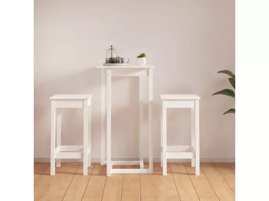 Ensemble de bar 3 pcs Blanc Bois de pin massif