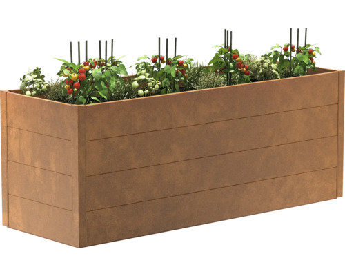 Klassieke verhoogde tuinbak GUARDI maat L 200 x 70 x 76 cm cortenstaal