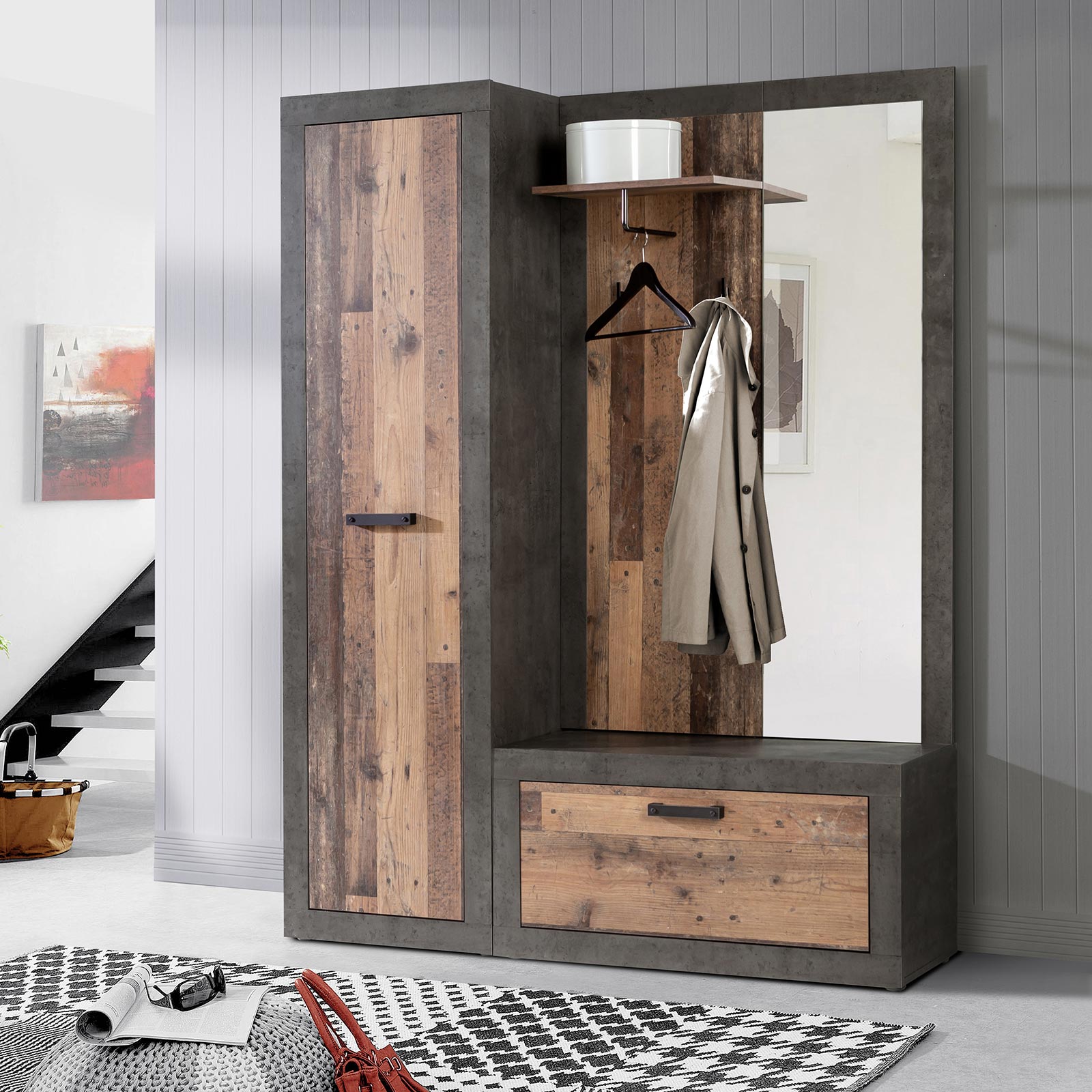 Garderobe - Old Wood Vintage - Beton-Optik - 93 cm