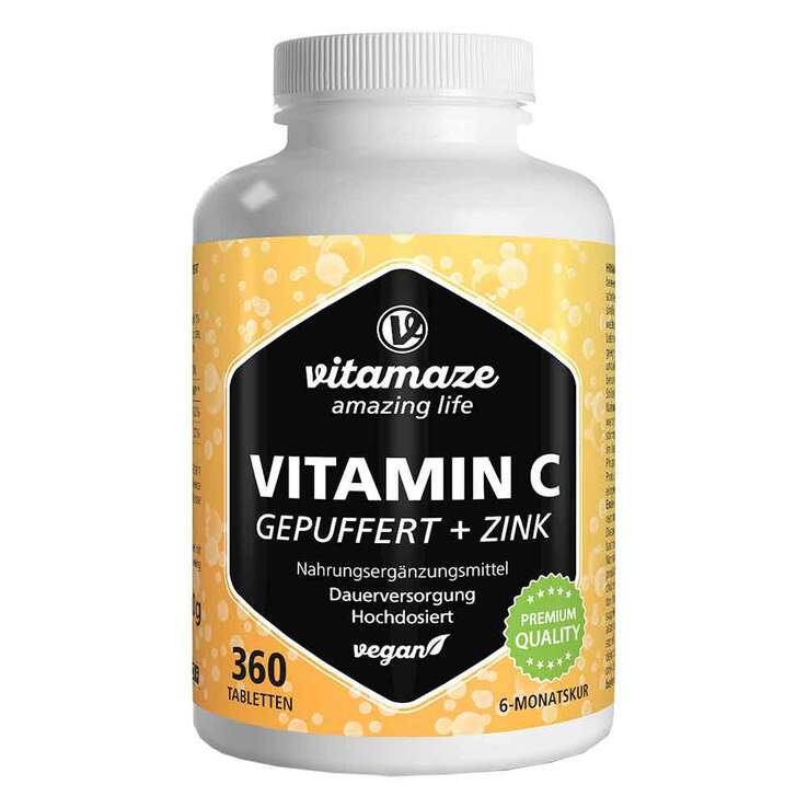 Vitamin C Gepuffert 1000 mg hochdosiert + Zink Tabletten , 360 St