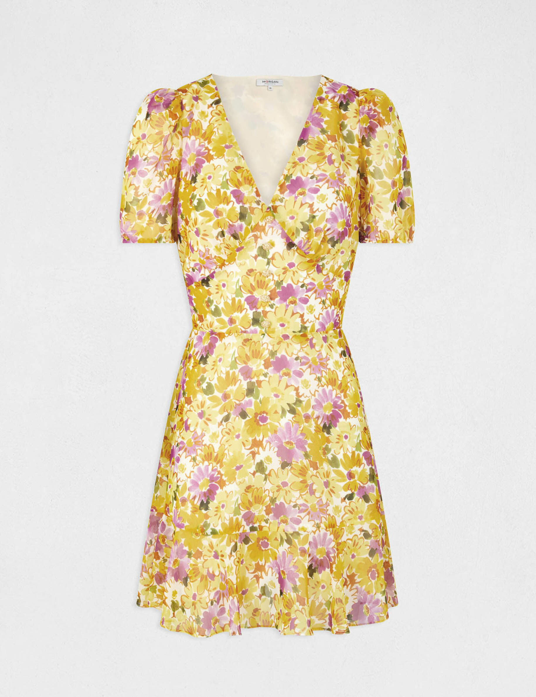Robe trapèze à volants imprimé floral multico femme - multico