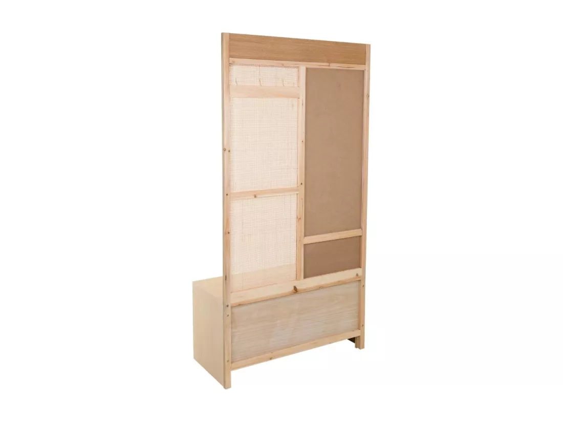 Mobilier d'entrée en bois et grille marron 90x8x181h-90x39x46h