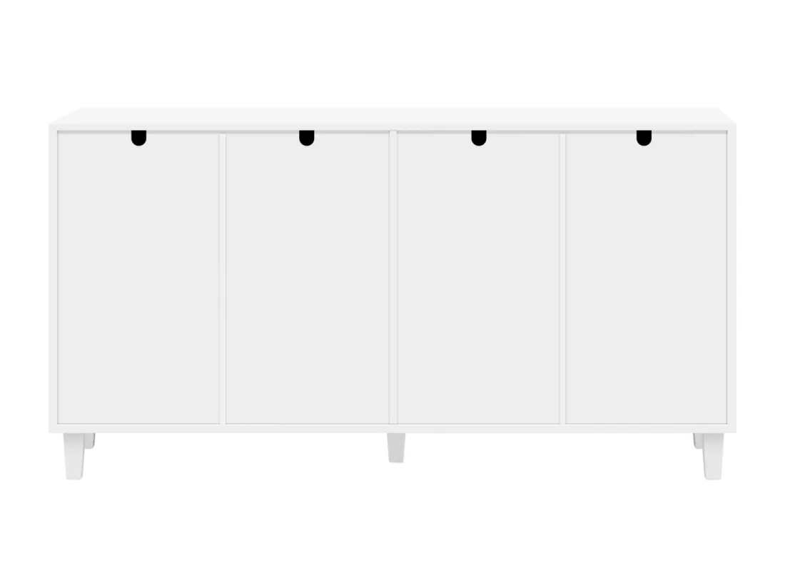 Buffet 160x40x85cm - avec 4 portes, poignées en cristal froid, stratifié mobile - pour salon et salle à manger - Blanc