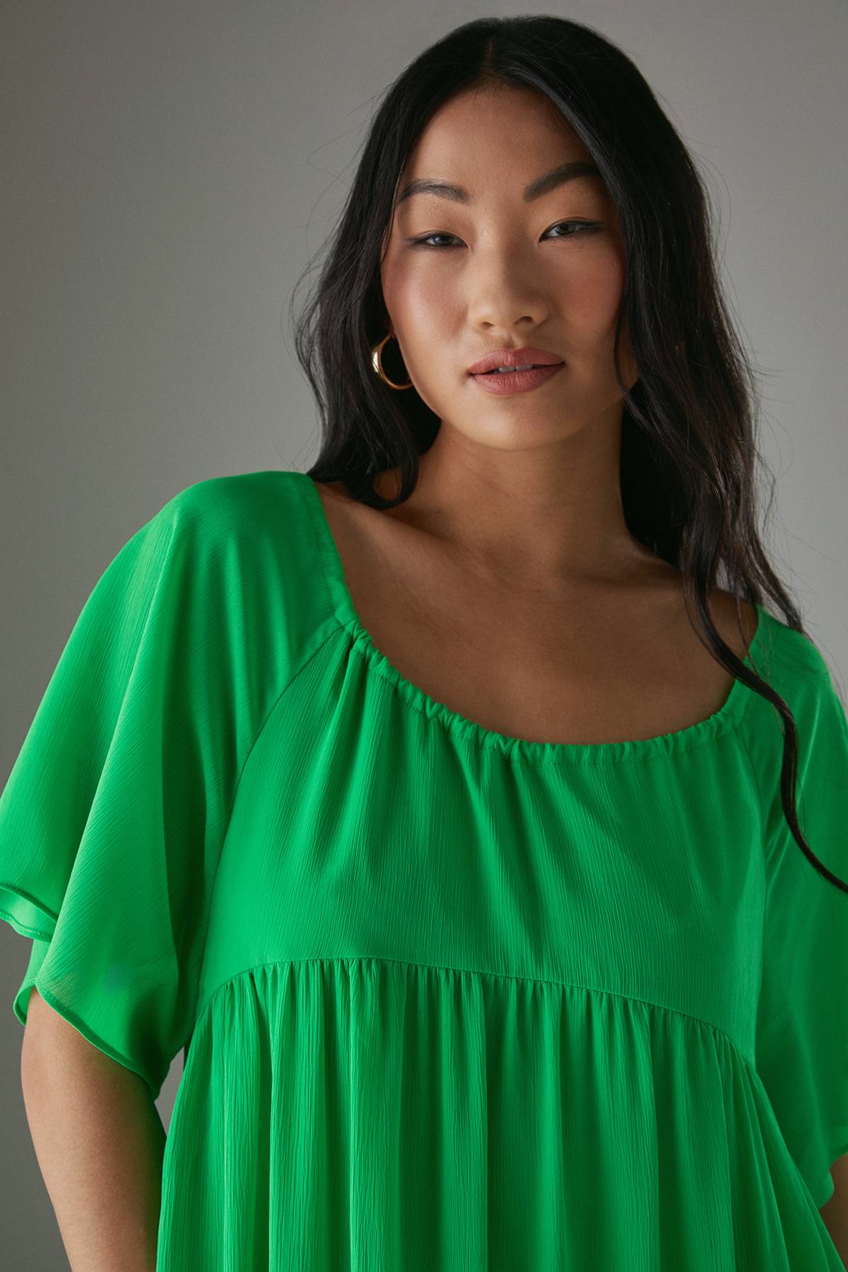 Warehouse Robe Midi Smock en Mousseline à Volants Étagés