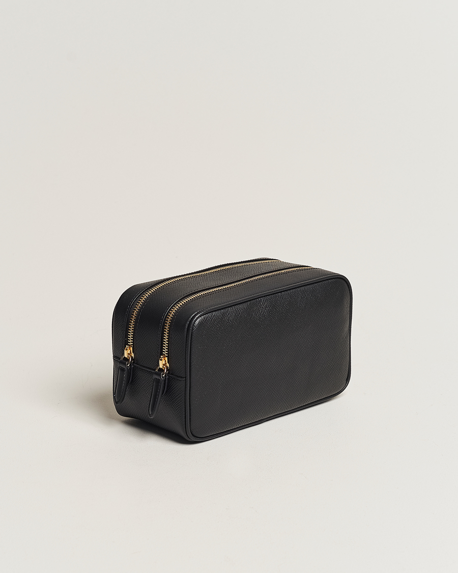 Smythson Panama Double Zip Washbag Black