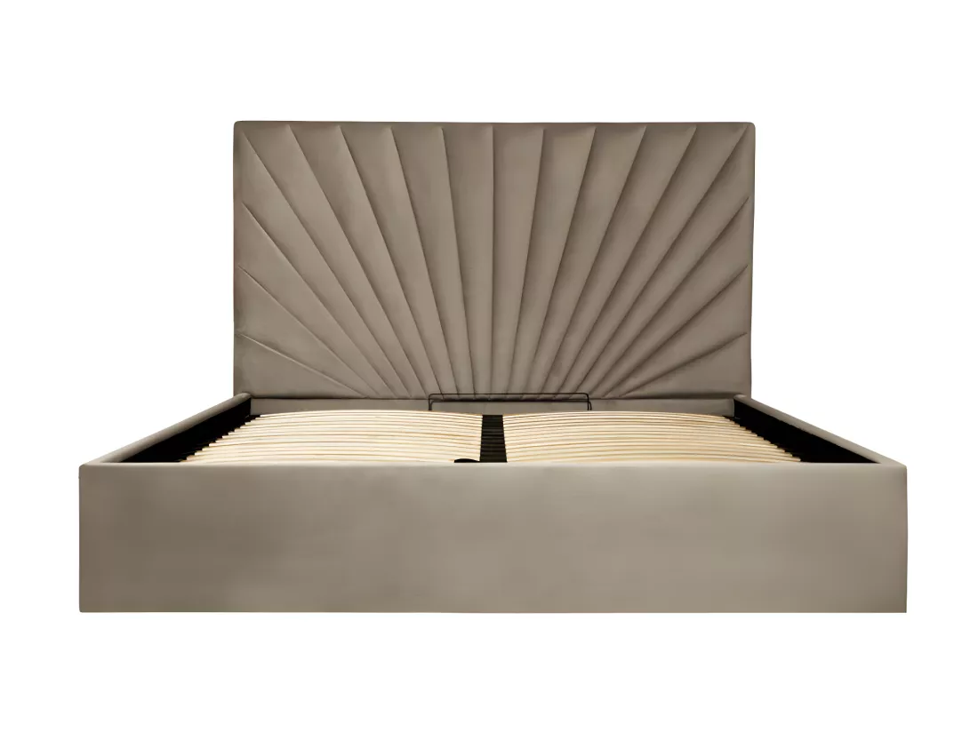 Lit coffre 160 x 200 cm - Velours - Taupe + Matelas - RILIODA de Pascal Morabito