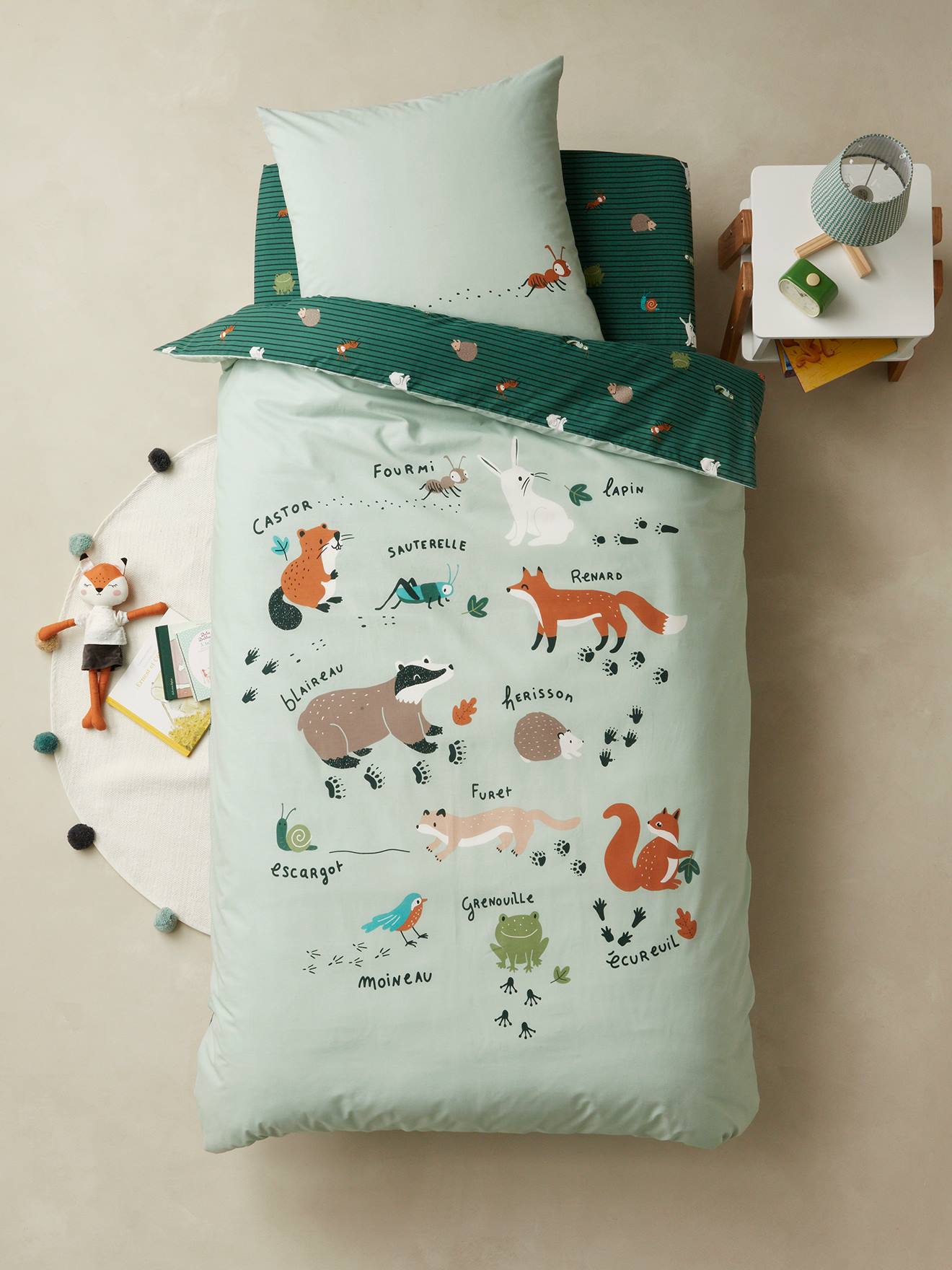 Lençol de elástico infantil, Animal Studio, algodão orgânico*, estampa verde-escura