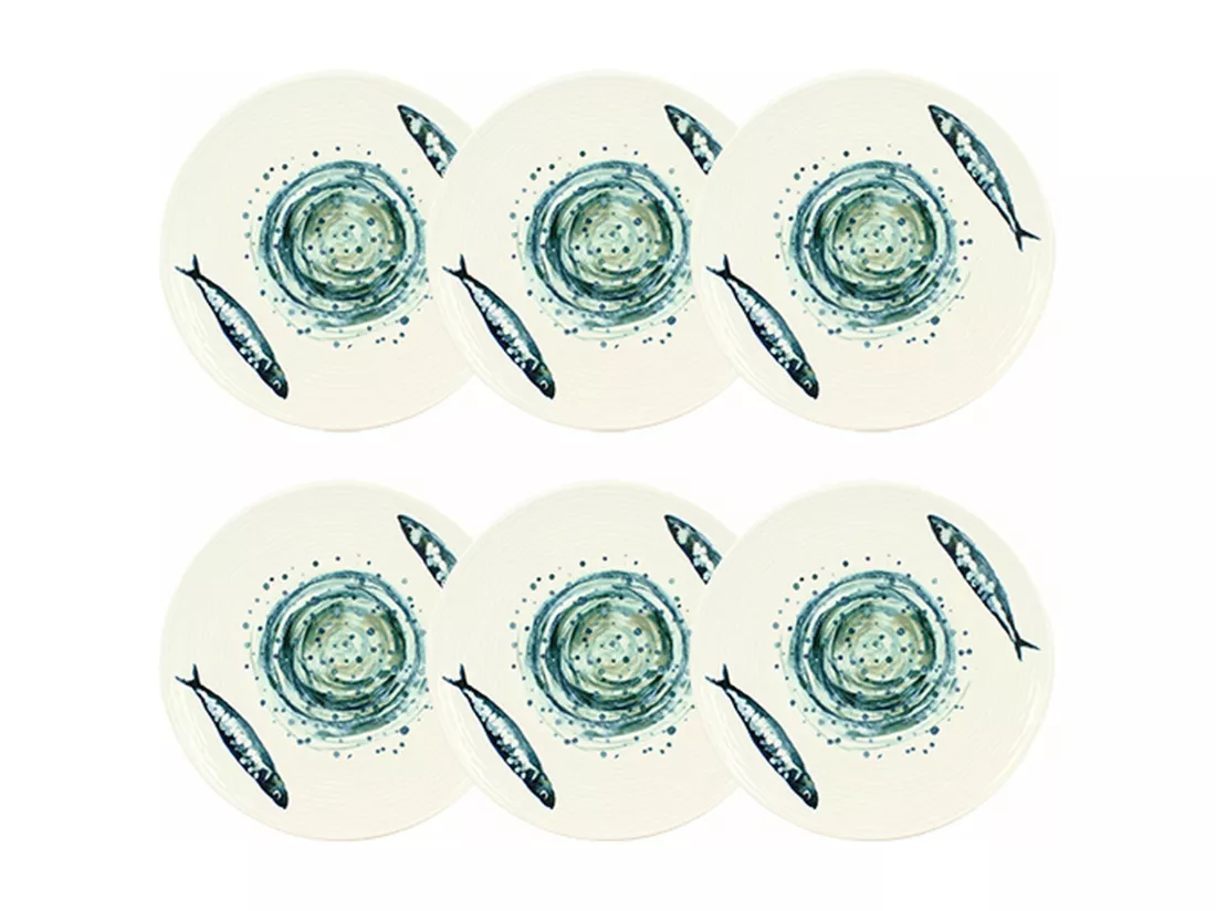 Novastyl - Lot 6 Assiettes Desserts Sardine 20cm En Faience