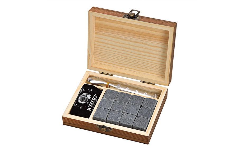 Whiskysteine in Holzbox 15-teilig, GrauWhiskysteine-Geschenkset
