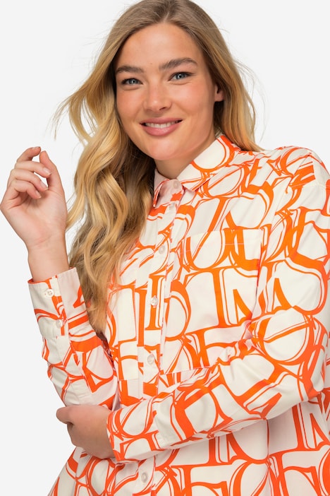 Hemdbluse, oversized, XL-Writing-Print, Langarm, OEKO-TEX