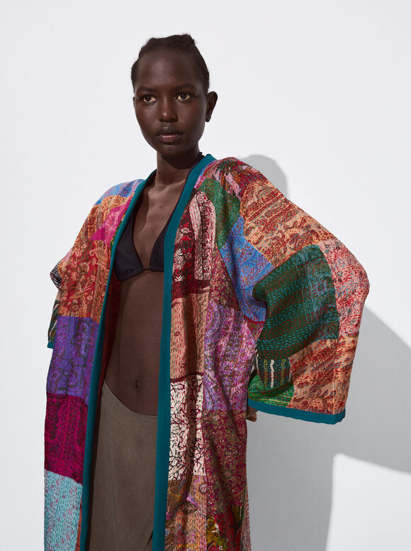 Quimono de seda patchwork - Multicolorido