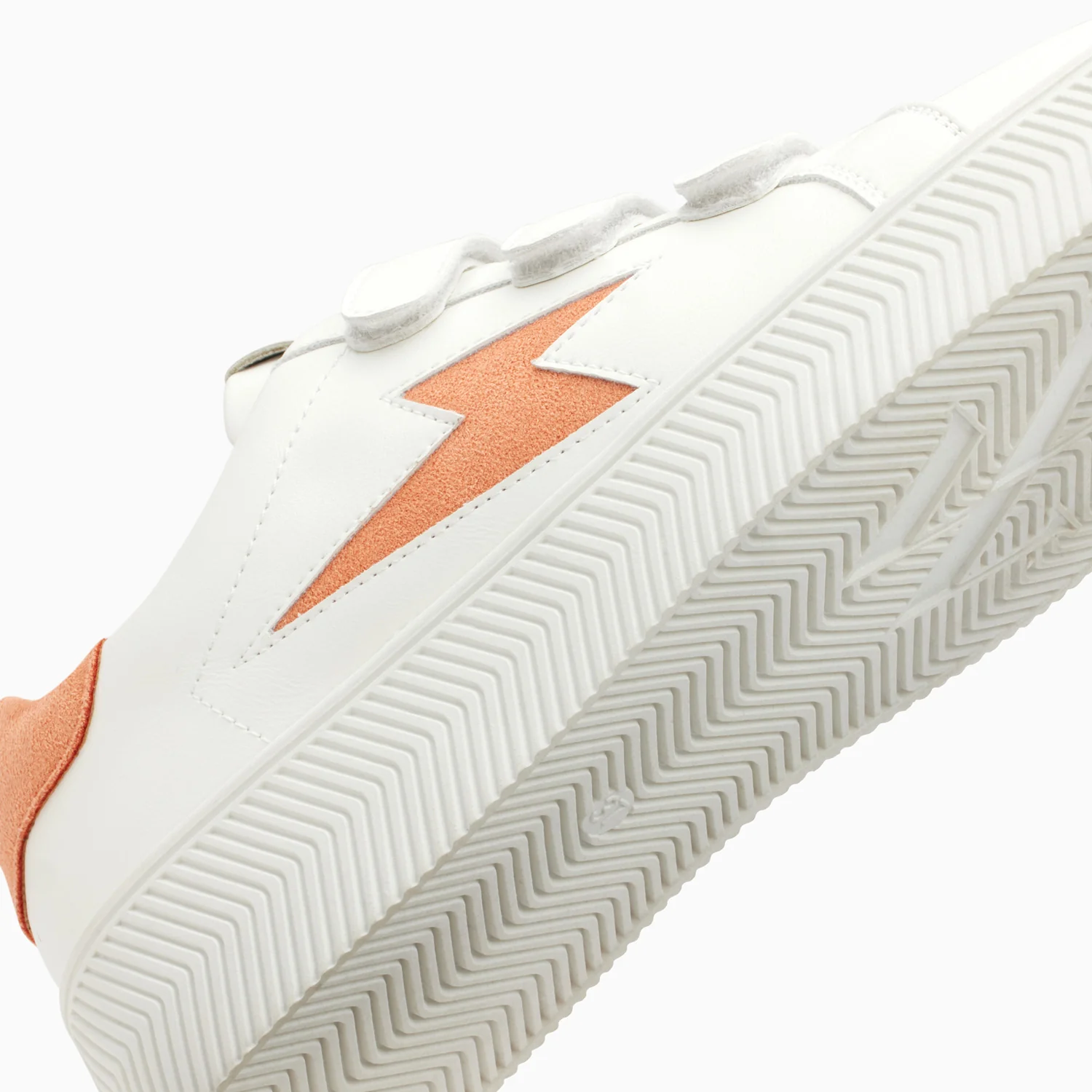 Sneakers-Baskets éclair Camelia blanc et orange à scratchs