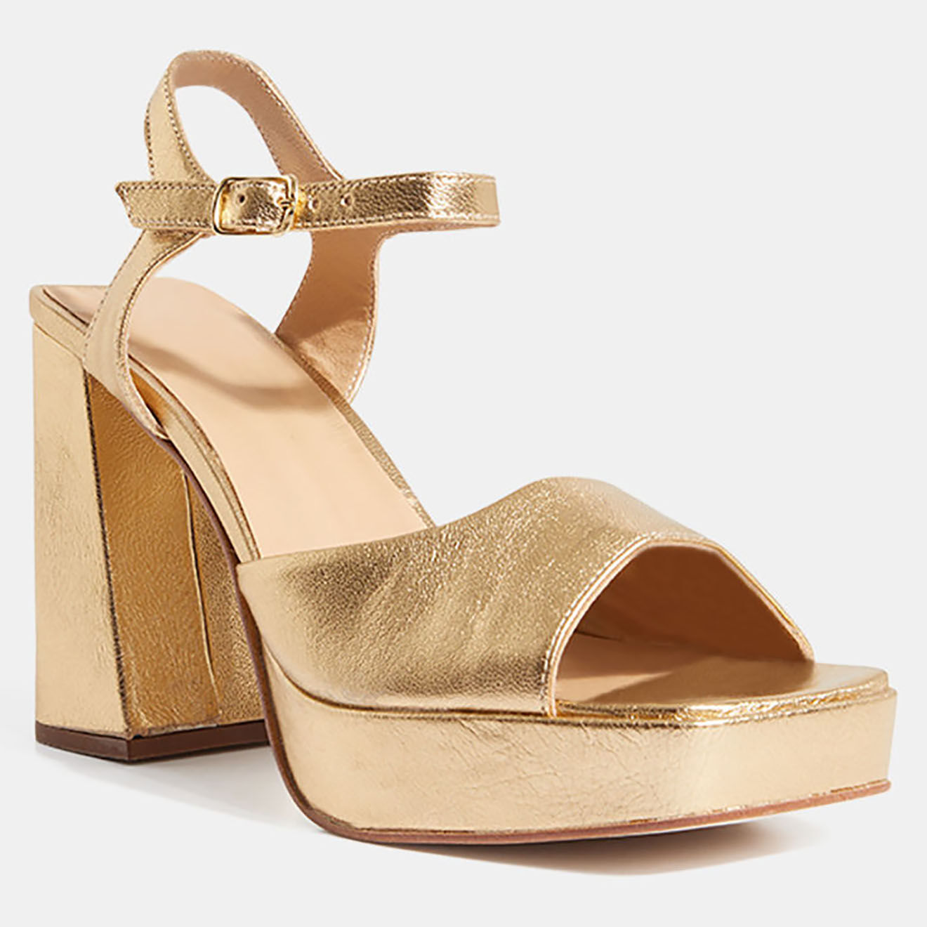 Galeries Lafayette Sandales en Cuir dorées - Talon 10.5 cm