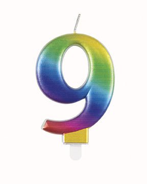 9 Jaar Kaars Regenboog 9,5cm