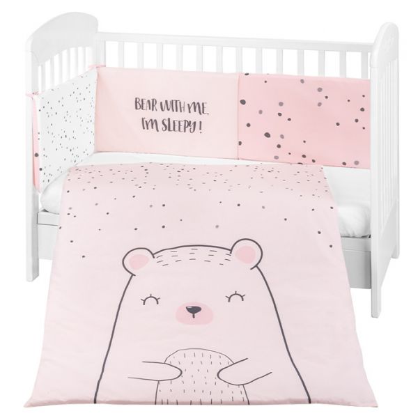 Kikkaboo Conjunto Jogo de Cama 2 Peças 60x120cm Bear With Me Rosa