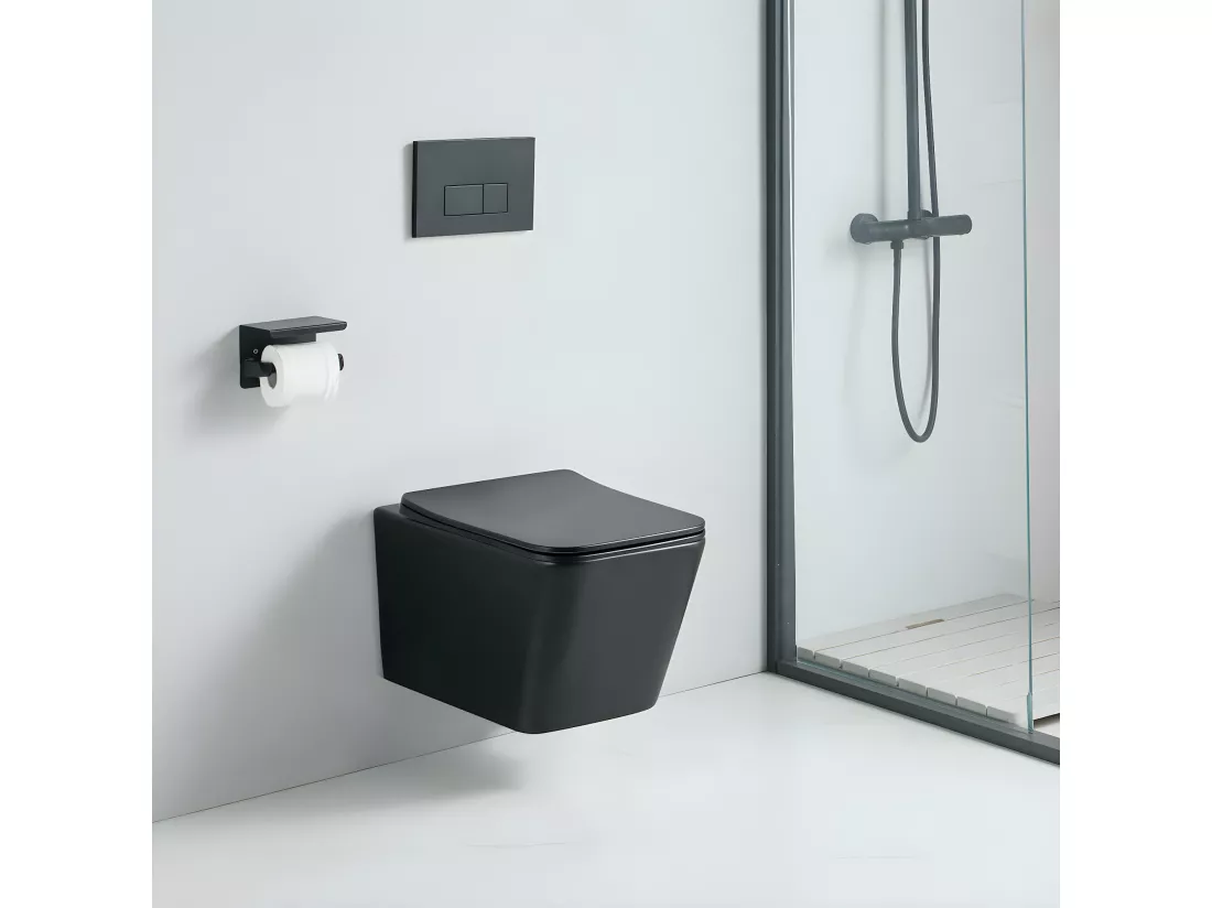 Cuvette WC suspendu CALETO noir mat - sans bride et avec frein de chute