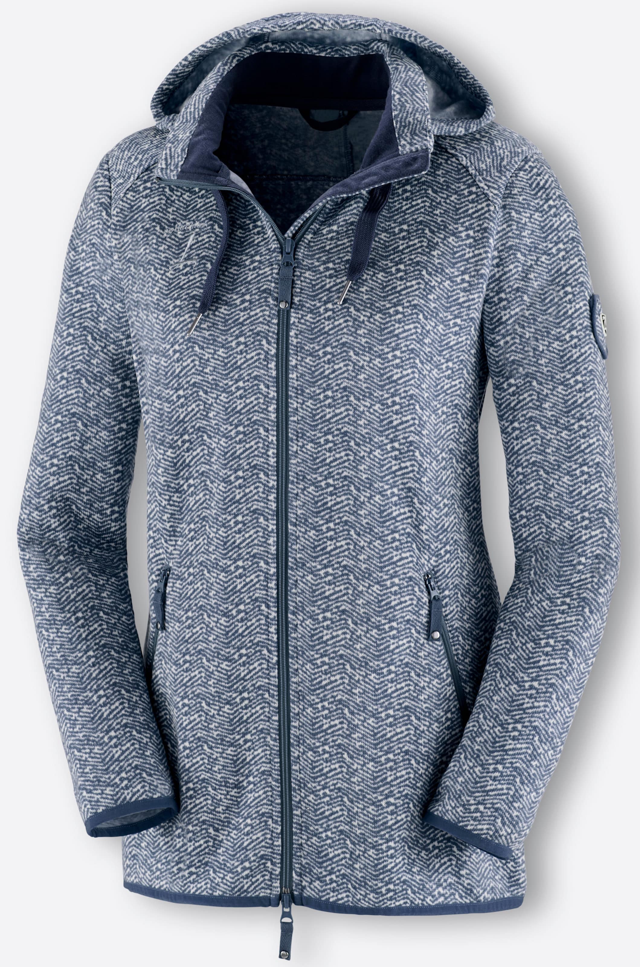 Kapuzenfleecejacke in marine-weiß-gemustert