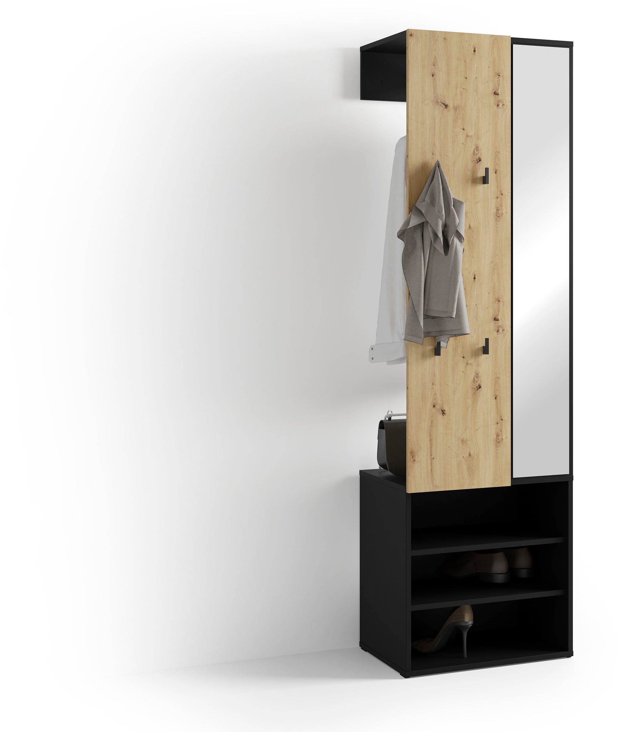 byLIVING Kompaktgarderobe »Dielen - Set Andorra« 1 Stk. tlg. maximale Ordnung auf wenig Fläche mit Spiegel, Kleiderstange und Haken