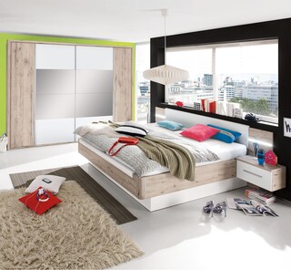 Kleiderschrank Utah Sandeiche-Optik/Weiß/Spiegelglas 267 x 226 x 60,3 cm