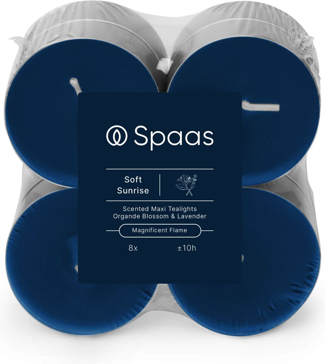 Spaas geurkaars Essential collection Soft Sunrise blauw 10 uur D 6 H 2,1 cm 8 stuks