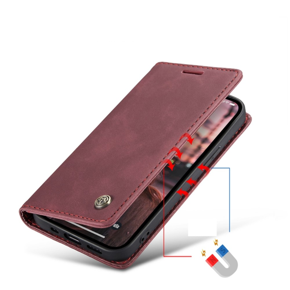 iPhone 14 Leder Tasche Flip Wallet Etui mit Kartenfächern - Dunkelrot