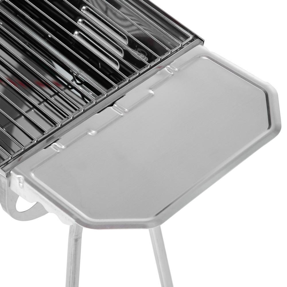 Barbecue à charbon portable bbq grill sur pieds 2 tablettes rabattables dim. 93l x 30l x 60h cm acier inox.