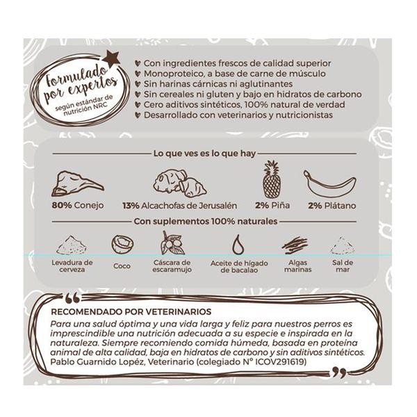 Pacote com 12 latas de ração úmida Puromenu para cães, sabor coelho.