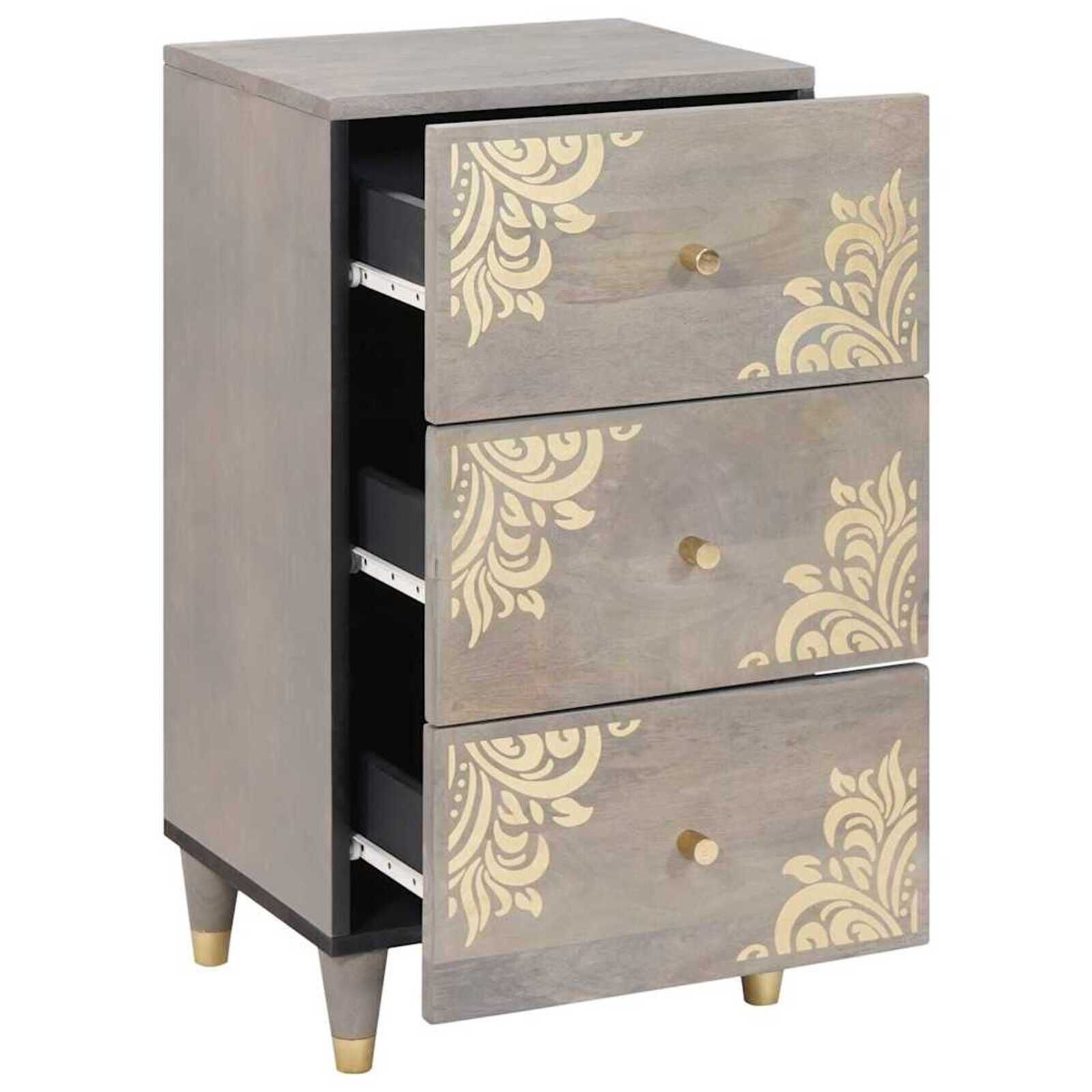vidaXL Dressoir met plank grijs en goud 40 x 33,5 x 75 cm massief mangohout