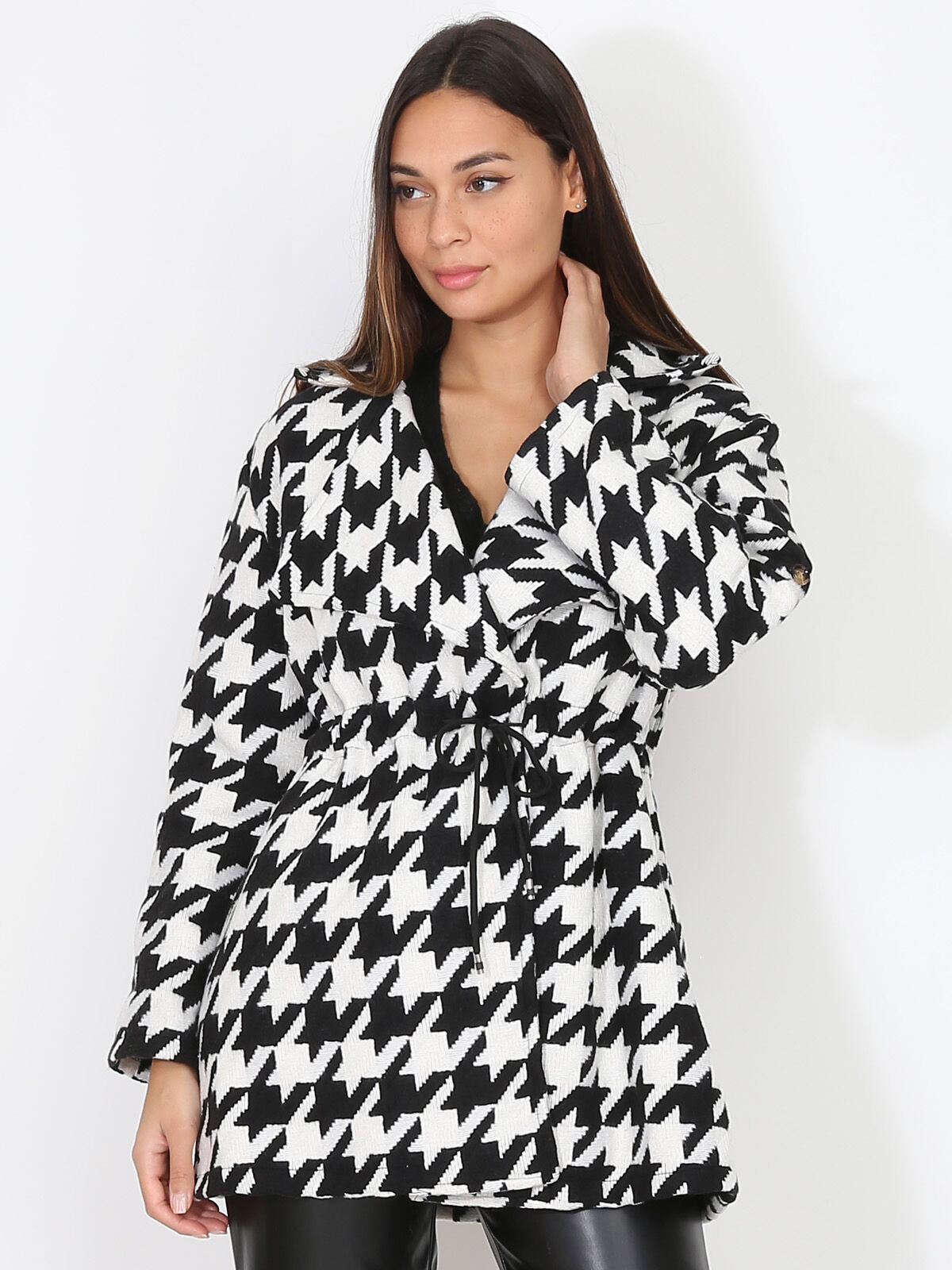 Manteau court à motif pied-de-poule- Noir et Blanc