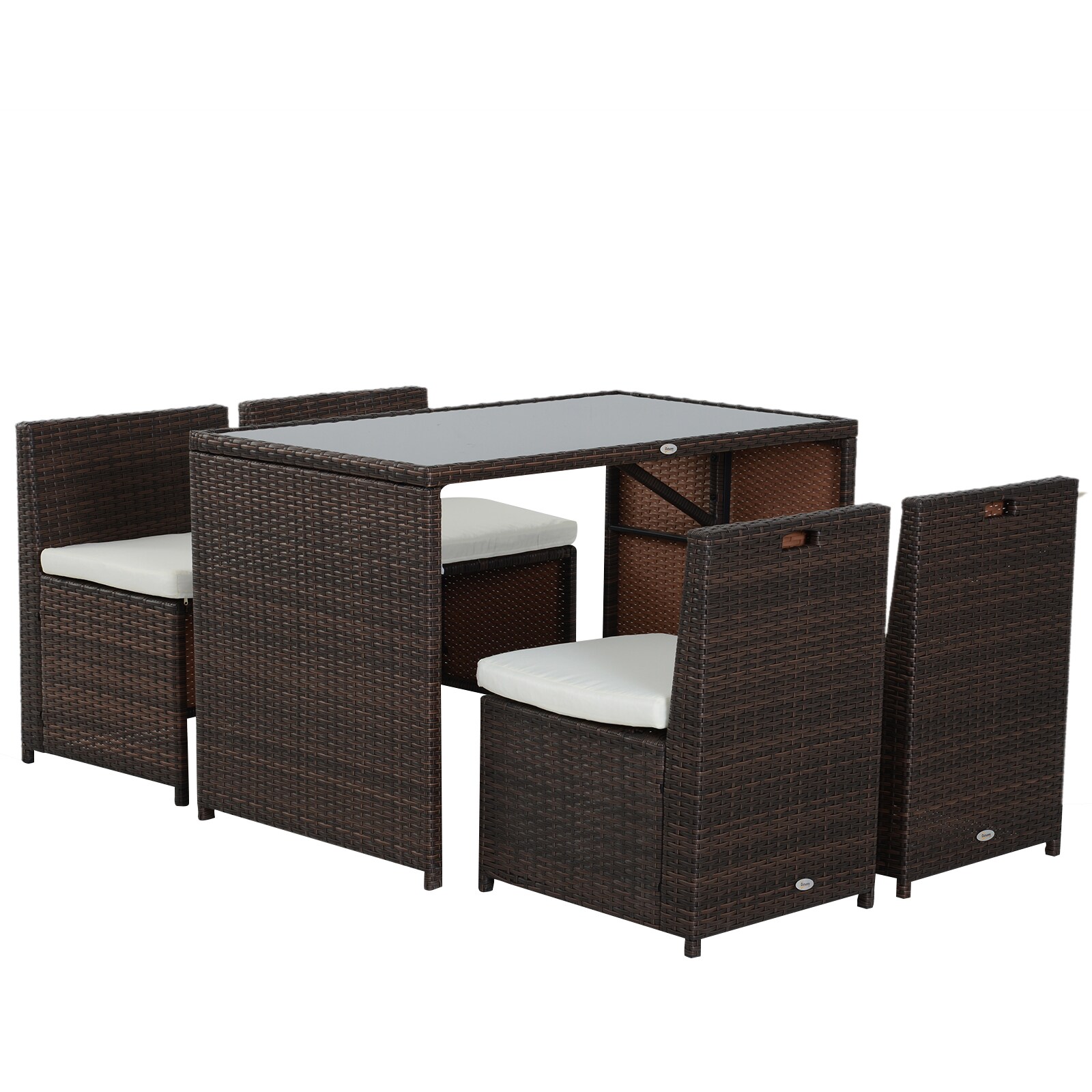 Outsunny Polyrattan Garnitur als 5-teiliges Set braun, cremeweiß 120 x 69 x 77,5 cm (LxBxH)