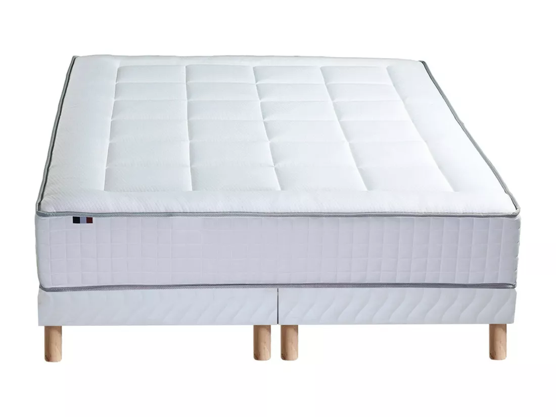 Ensemble matelas Ressorts 7 zones H28cm + sommier PALACIO 2 FABRICATION FRANCAISE Dimensions - 2x80 x 200 cm, Sommier - Blanc
